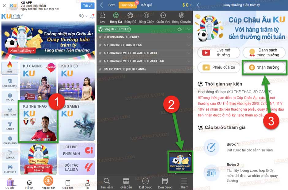 Cách nhận khuyến mãi quay thưởng Tuần trăm tỷ tại Ku thể thao